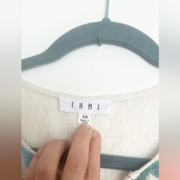 THML Taupe Embroidered Sleeveless Dress with Flutter Hem and Tassel Tie - Picture 5 of 6